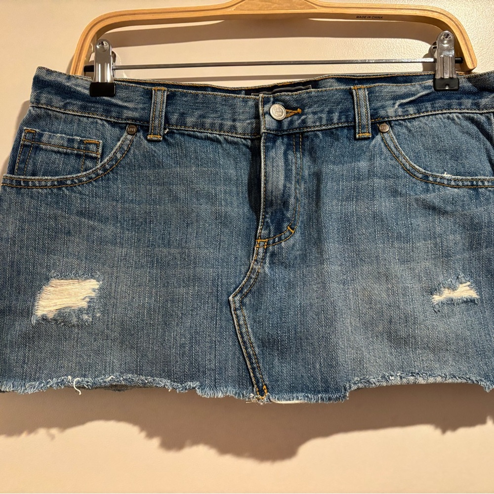 Denim Distressed Mini Skirt